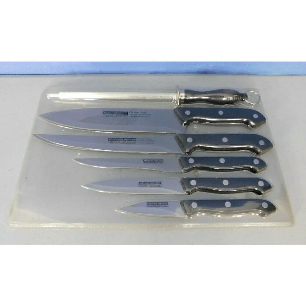 KUCHESTOLZ FIVE PIECE STAINLESS STEEL KNIFE SET AND SHARPENER